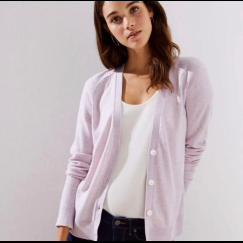 LOFT Lavender Basic Cardigan